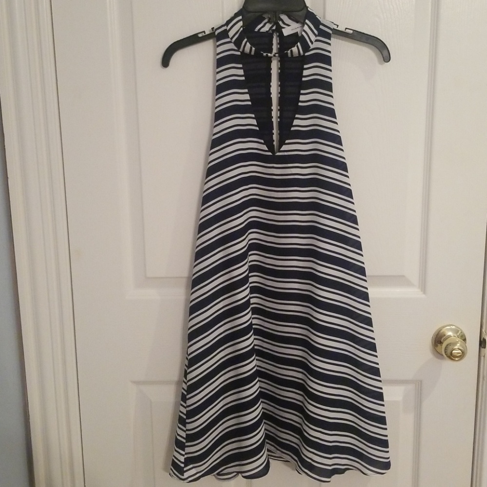 Olivaceous Dress Blue White Striped Halter